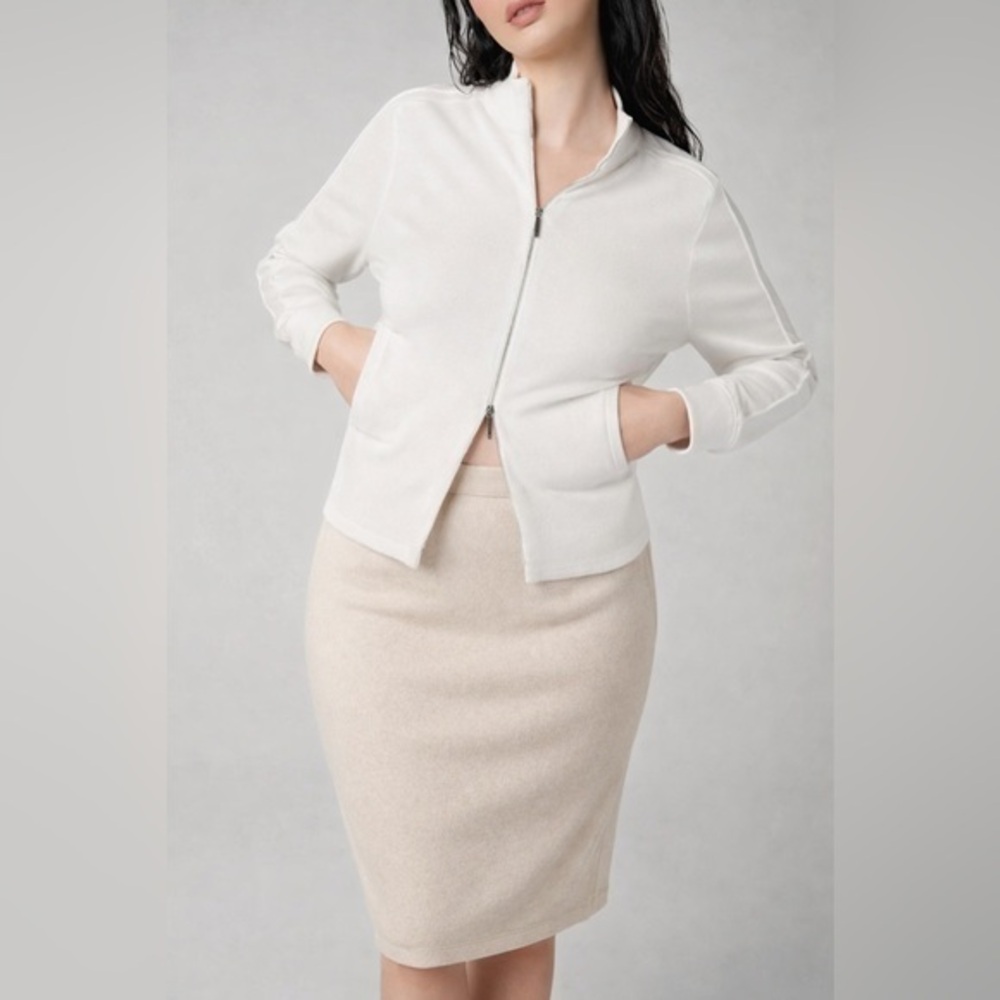 Manrico 100% Cashmere Pencil Skirt Beige Knit Midi Women’s Small Office Siren